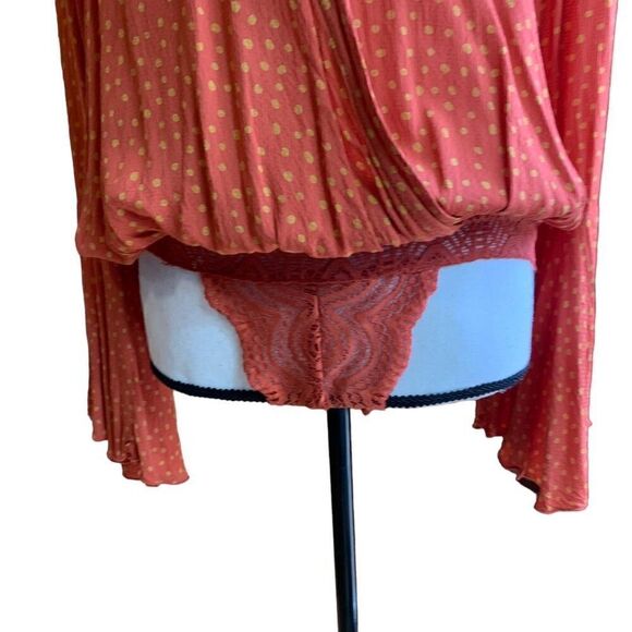 Free People Intimately Blousy Bodysuit Surplice Front Flouncy L/S Lace Trim - Picture 6 of 12